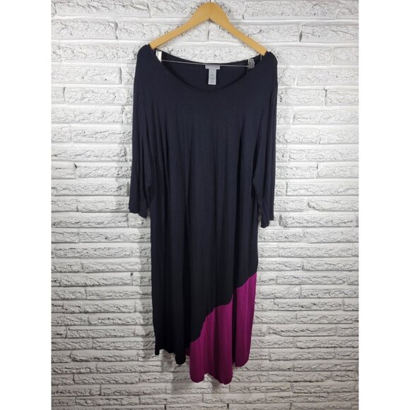 Catherines Womens Dress 1X Plus Short Sleeve Purple Color Block PUR49E - Picture 1 of 10